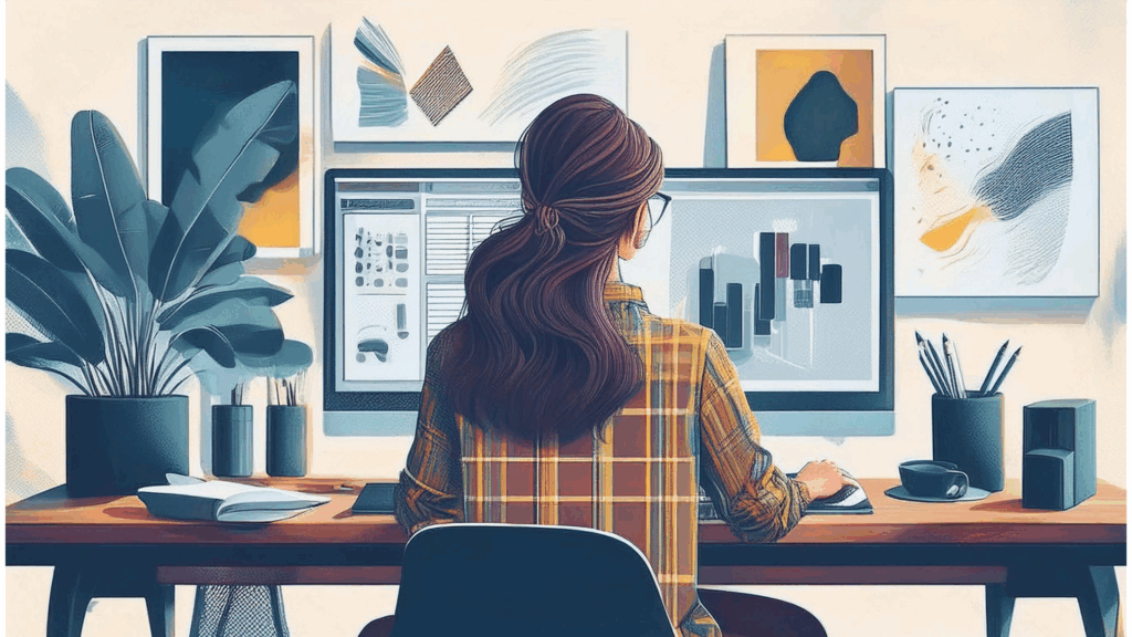 Illustration kvinna som jobbar