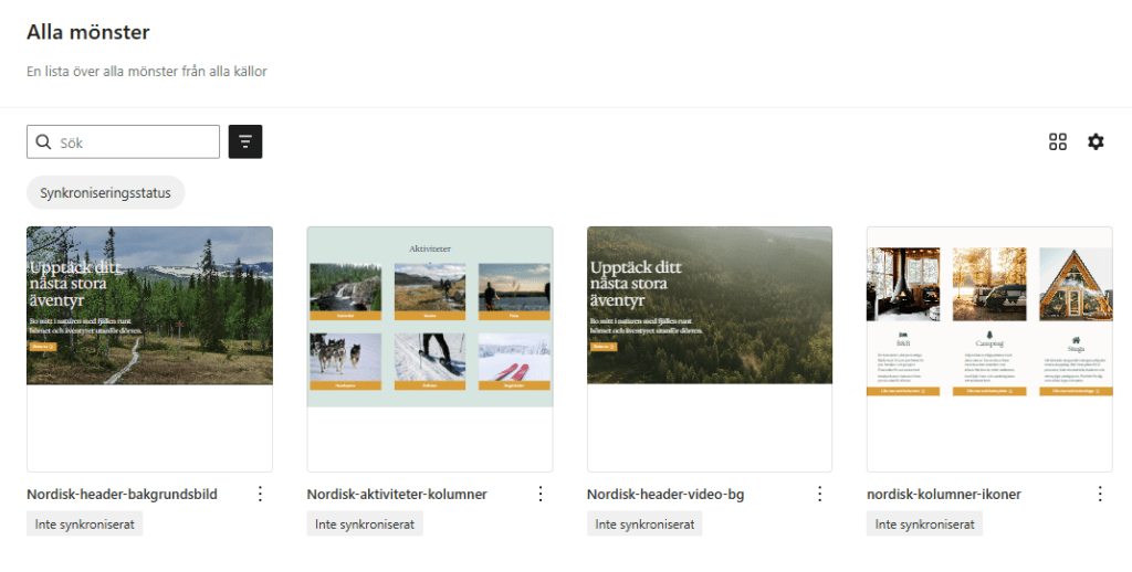 Exempel Kadence skräddarsydda mönster blockar