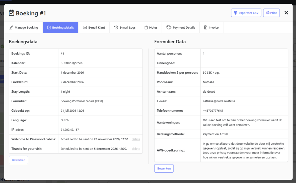 WP Booking System - edit booking