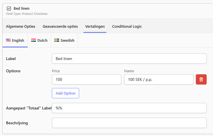 WP Booking System - form options