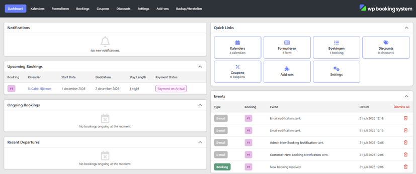 WP Booking System - Dashboard